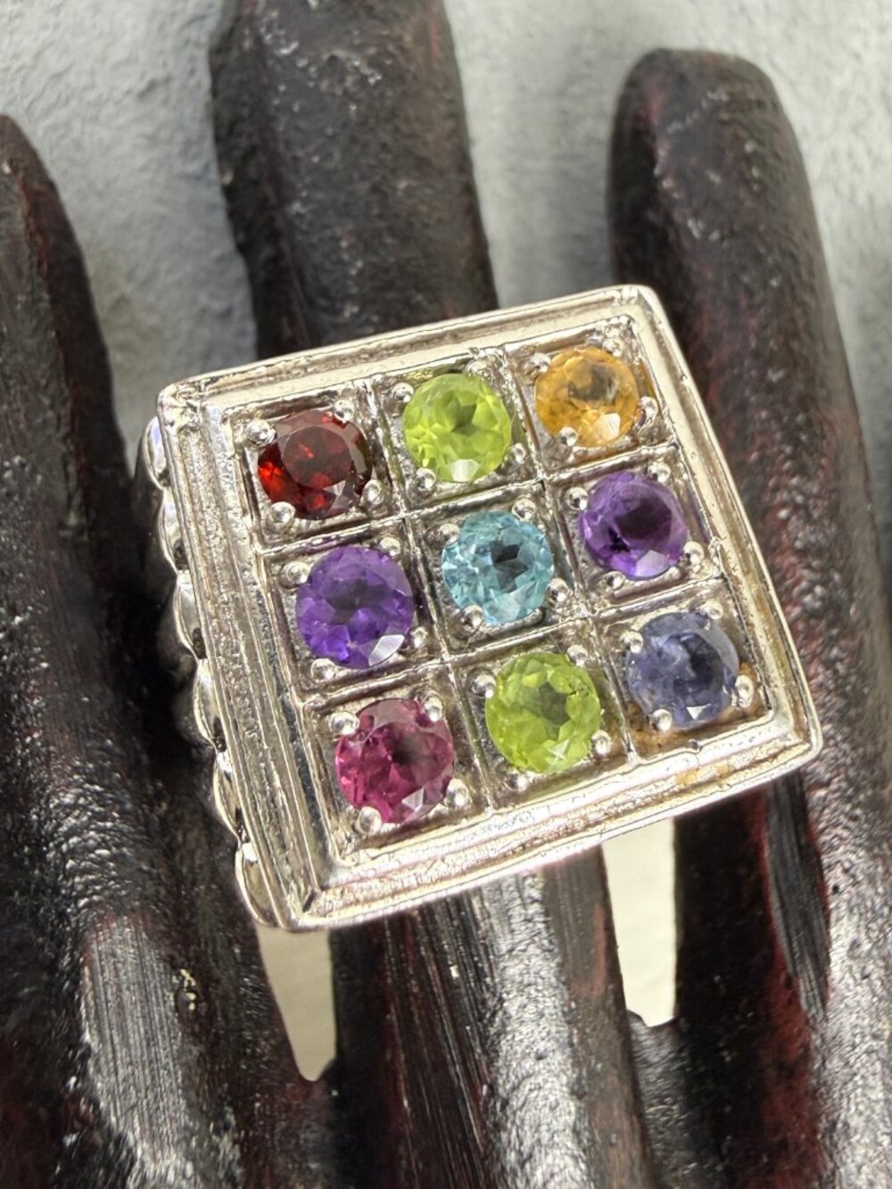 Karis Stainless Steel w/ Multi-Gemstone Silver Tone Ring Size 10.5 - Picture 9 of 12